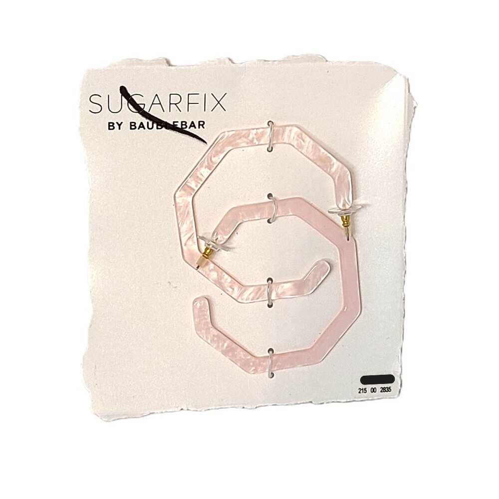 New Sugar Fix Pink Iridescent Octagon Hoop Earrings Drop Dangle Plastic